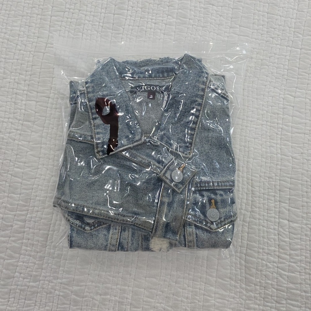Vigoss Denim Biker Jacket Women's S Med Wash Distressed All Cotton J11880A EUC - Picture 14 of 14